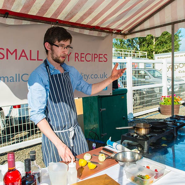Andrew Moss showing us all how its done at the Small City Recipes Demo at Perth Racecourse.