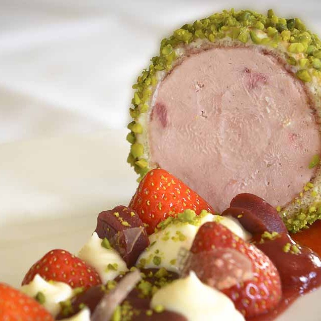 The Postbox Restaurant serves up seasonal treat like this summer dessert of Strawberry and Pistachio Arctic Roll. I wish it was June!