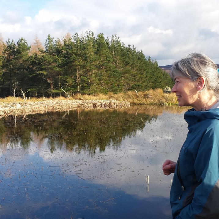 Sue listened intently to the sounds of the frogs in the still, dark pond.