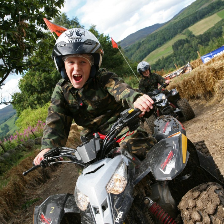 Crieff Hydro have some mini quads for 8-12 year olds.  Speed along the track and try to avoid the inflatable obstacles that are in your way!
