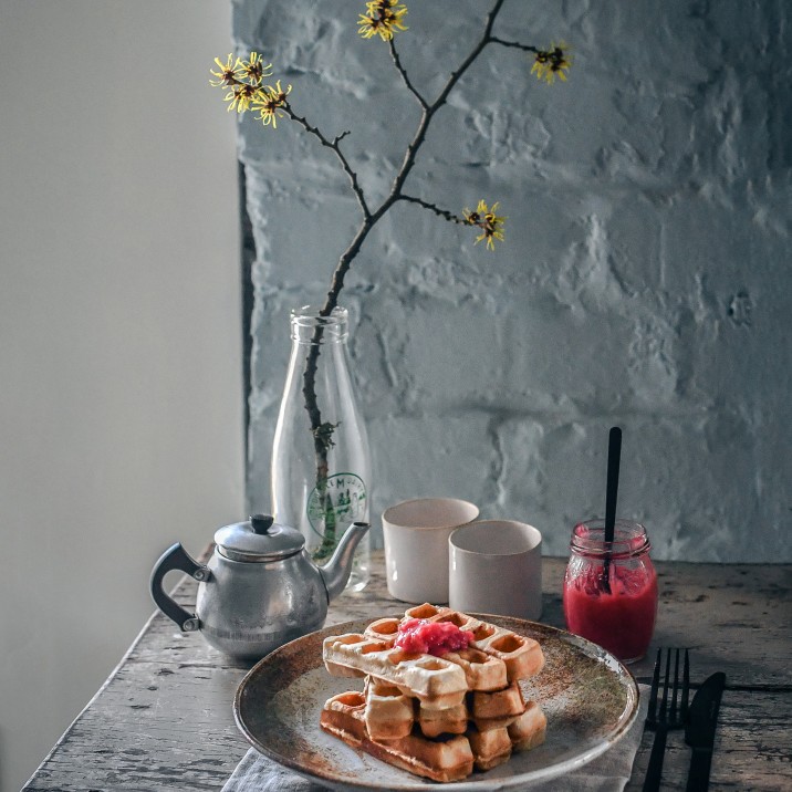 Rhubarb Waffles and Compote