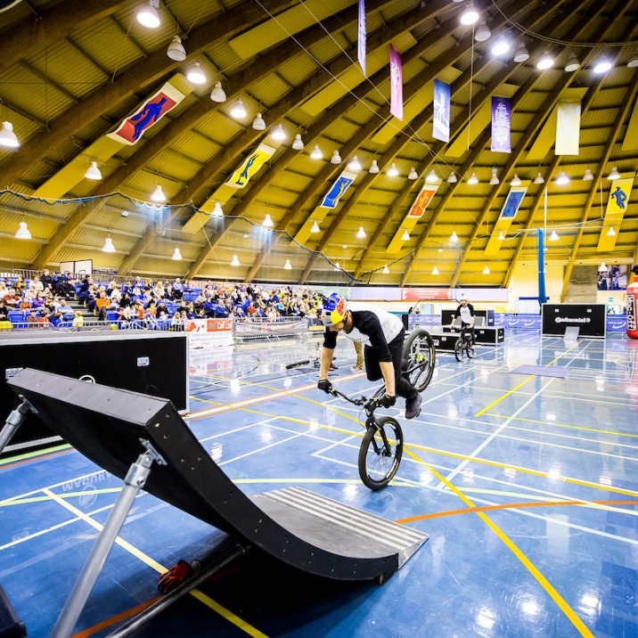 Scottish biking legend, Danny MacAskill at Bell's Sports Centre during the Comapny's 50th celebrations in 2016.