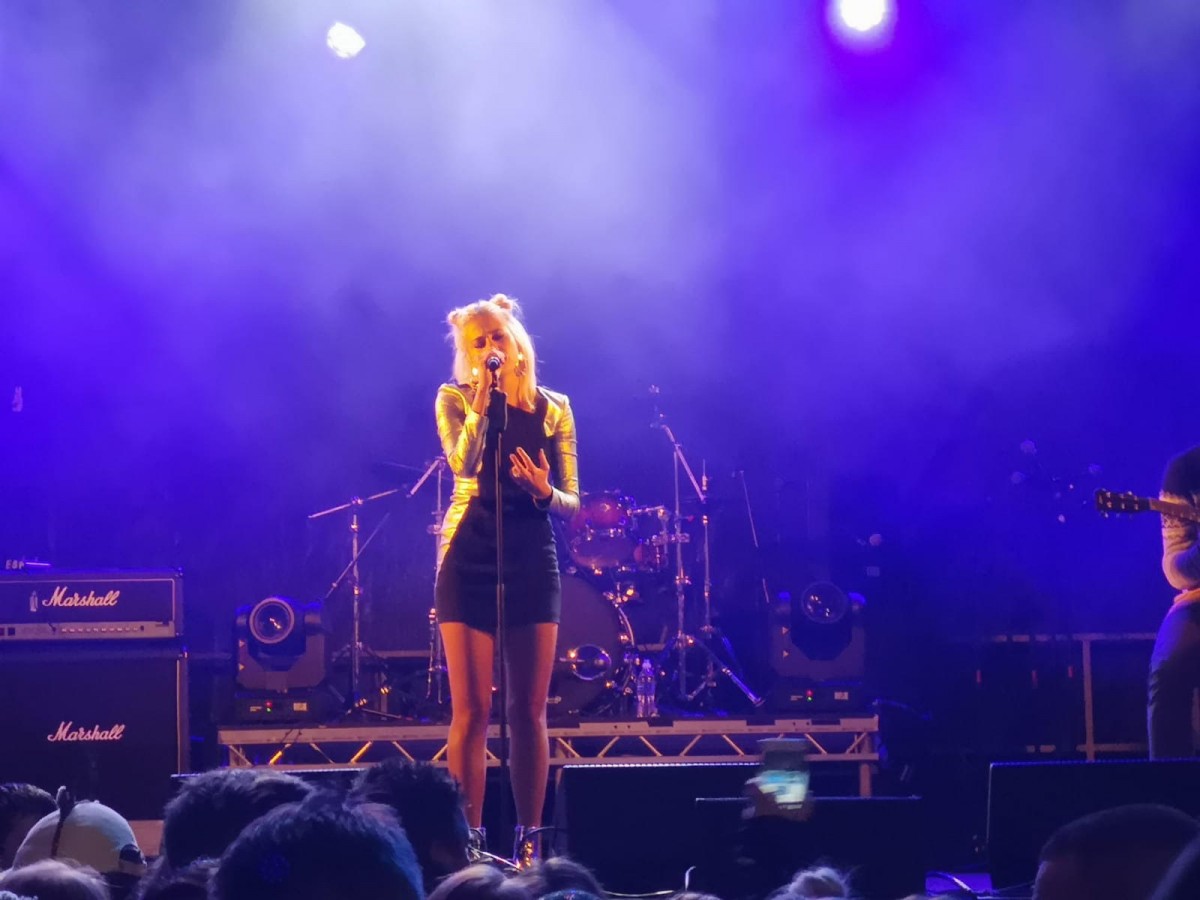 Singer and songwriter Pixie Lott performs on the main stage at Perth Christmas Lights switch on event in Perth City Centre