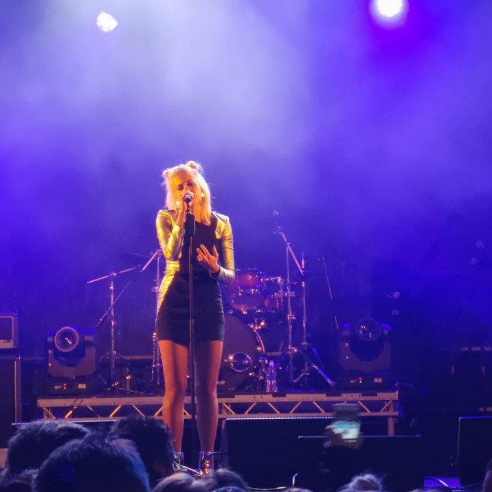 Singer and songwriter Pixie Lott performs on the main stage at Perth Christmas Lights switch on event in Perth City Centre