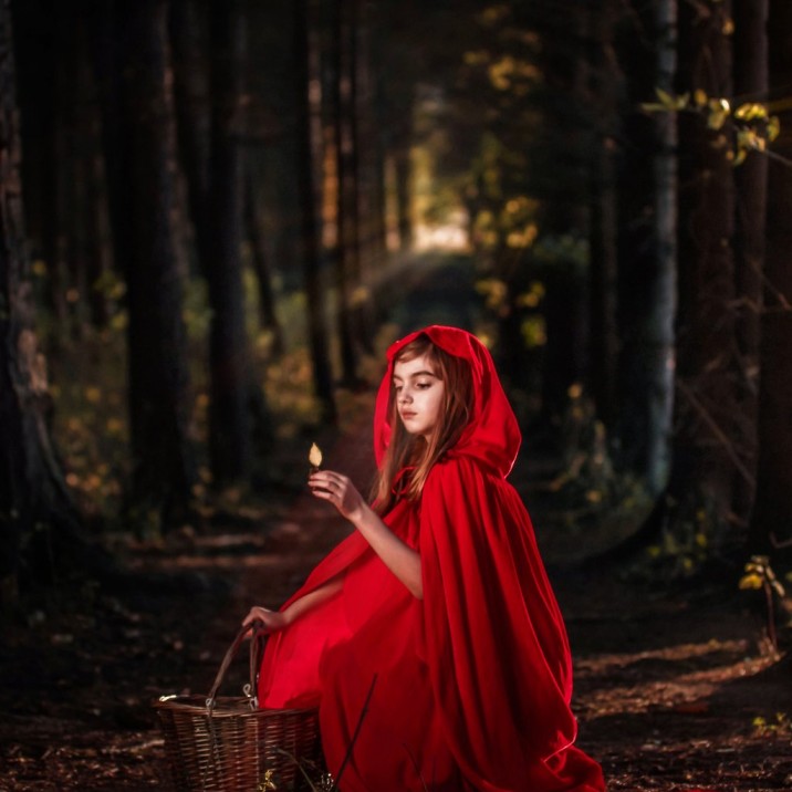 Little Red Riding Hood in the woods, we hope the big bad wolf isn't lurking in the shadows!