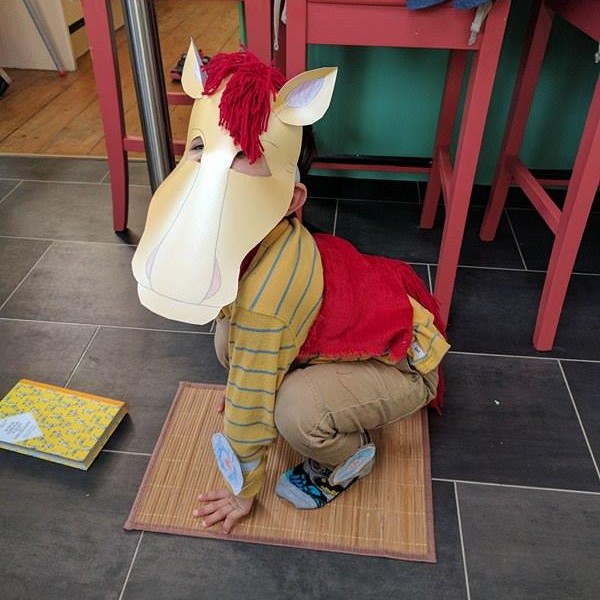 Giddy up! Hari looks brilliant as The Little Wooden Horse from his favourite story.