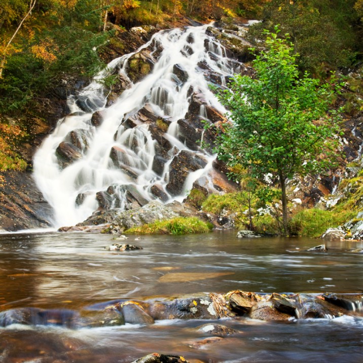 Vast fast flowing waterfalls in scenic Perthshire