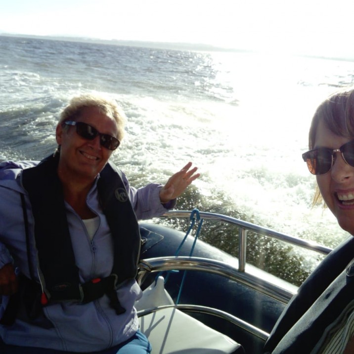 Taking a selfie on a speed boat on the River Tay