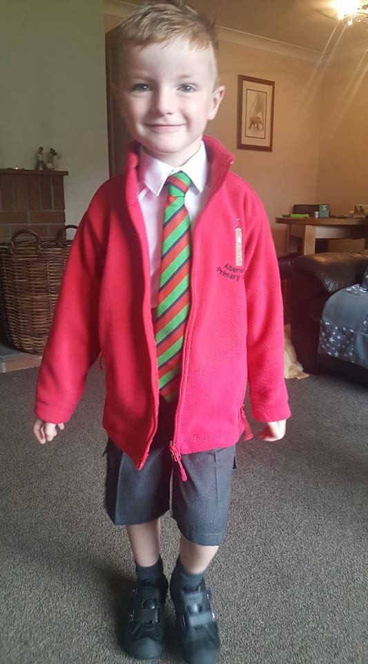 James starting primary one at Abernethy Primary school, Perthshire