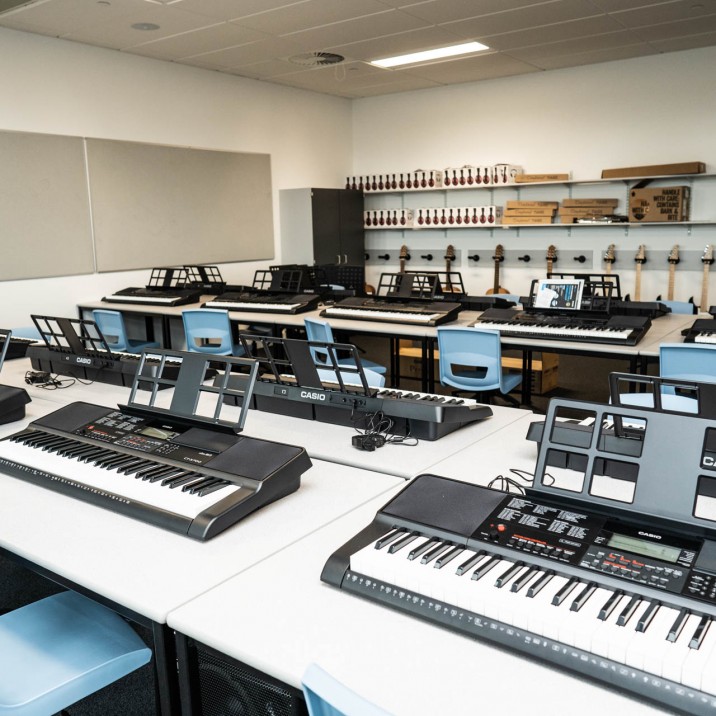 The music department boasts an impressive array of instruments, and is set up to allow creativity and imagination to flow.