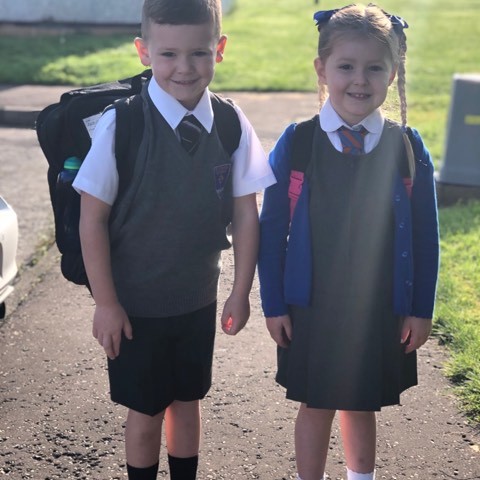 Cousins Jacob & Daisy on their first day of Primary 1