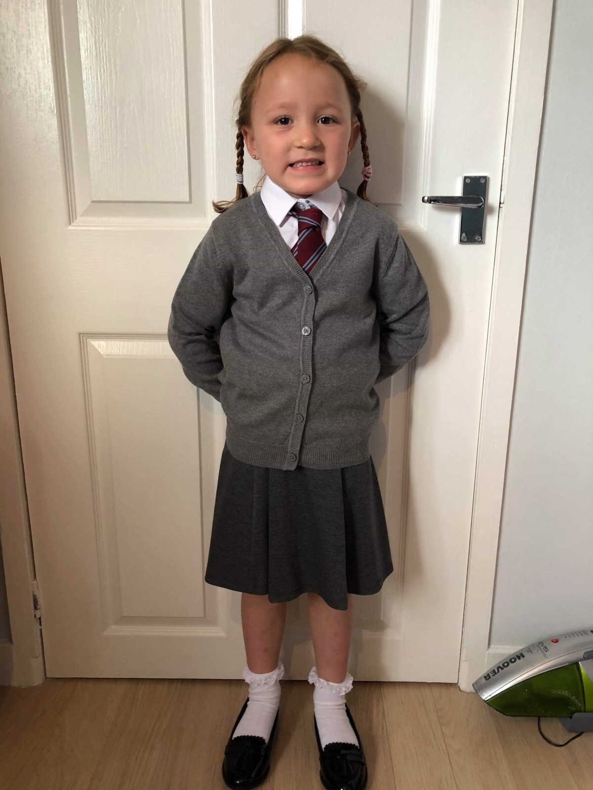 Mia is pigtails & pleats ready for Goodlyburn primary - Sent in by Mum Sara