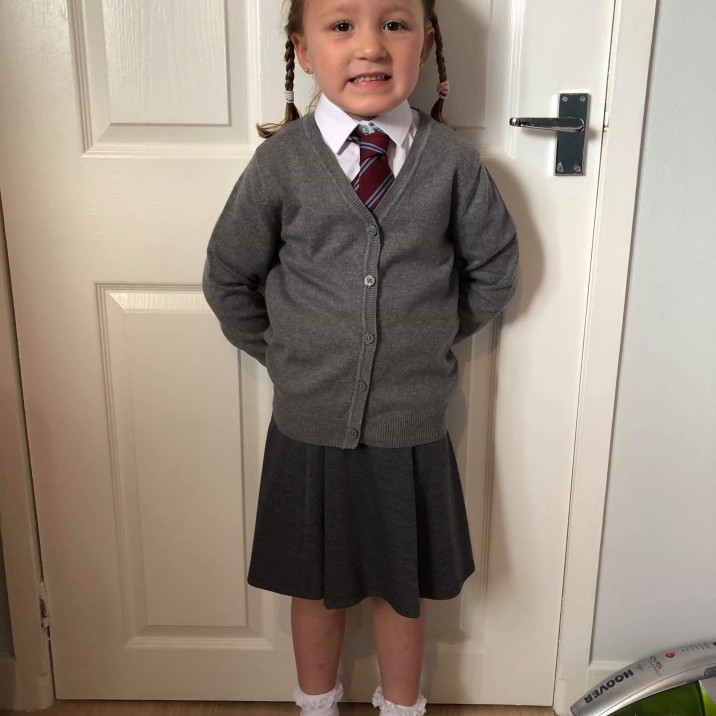 Mia is pigtails & pleats ready for Goodlyburn primary - Sent in by Mum Sara