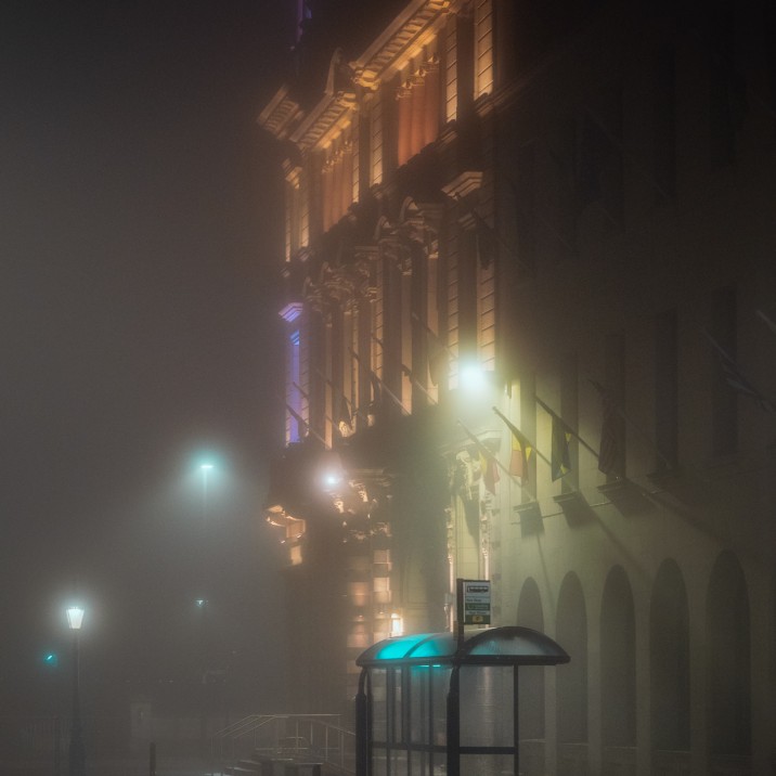 2 High Street captured during the midst of a foggy evening.